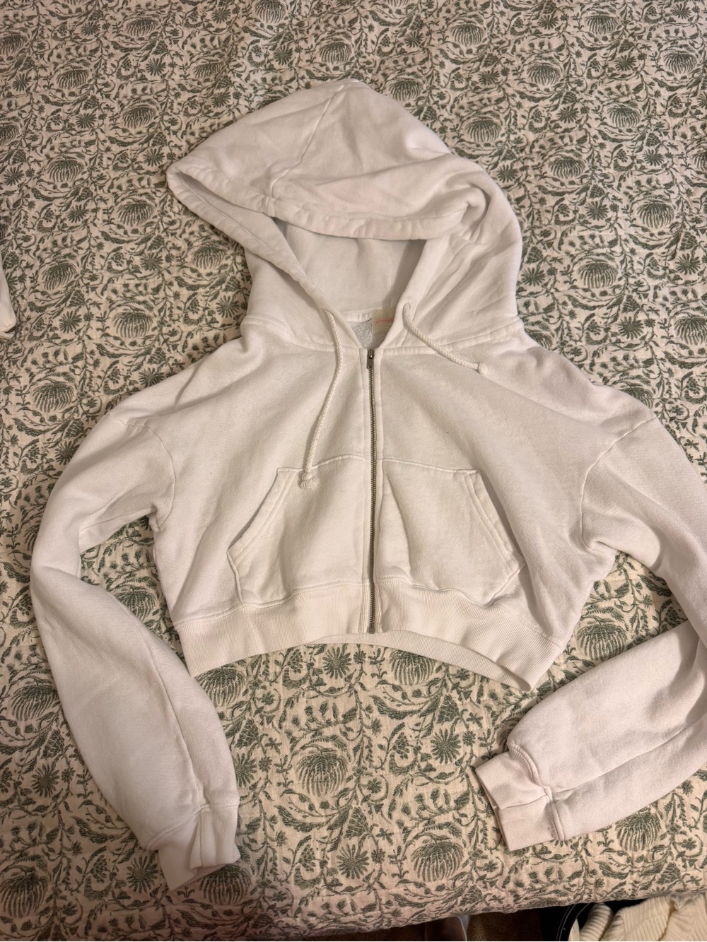 Free People Cropped White Hooded Zip Jacket